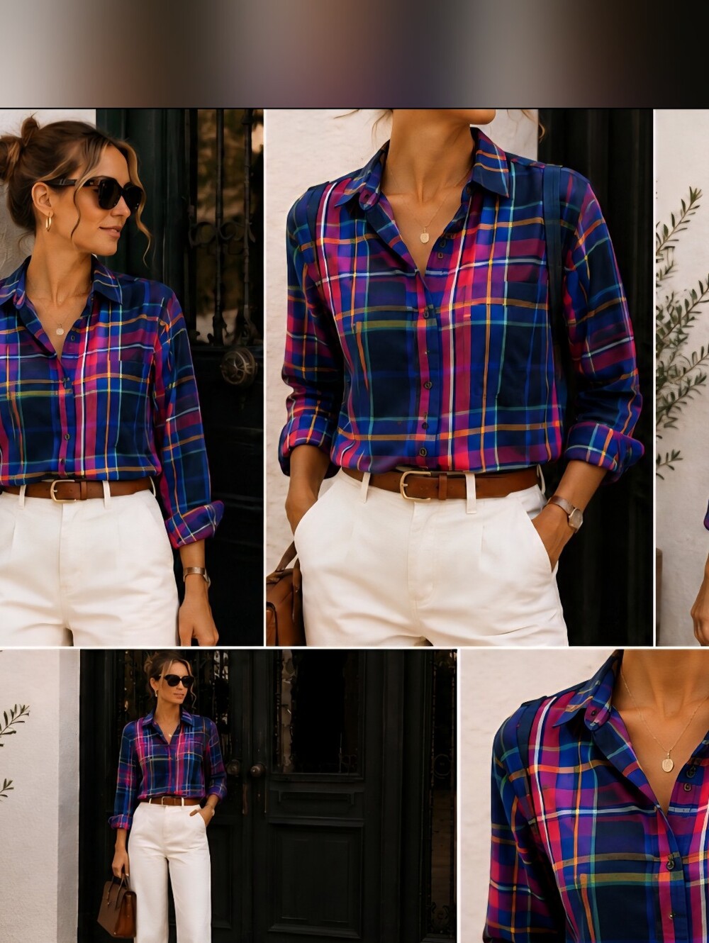 Old Navy Women's The Boyfriend Shirt Blue Plaid Loose Button Up Flannel